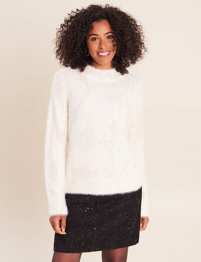 Pull col montant doux beige femme