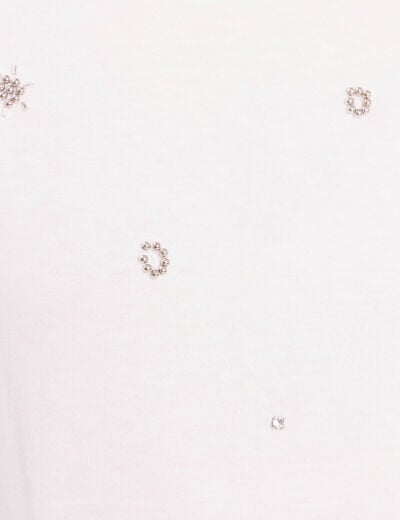 T-shirt d&eacute;tails bijout&eacute;s blanc femme