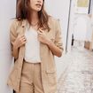 Veste droite boutonnée sable femme
