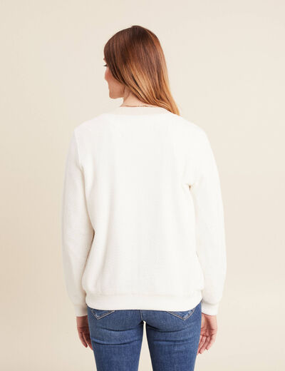 Gilet r&eacute;versible brod&eacute;e ecru femme