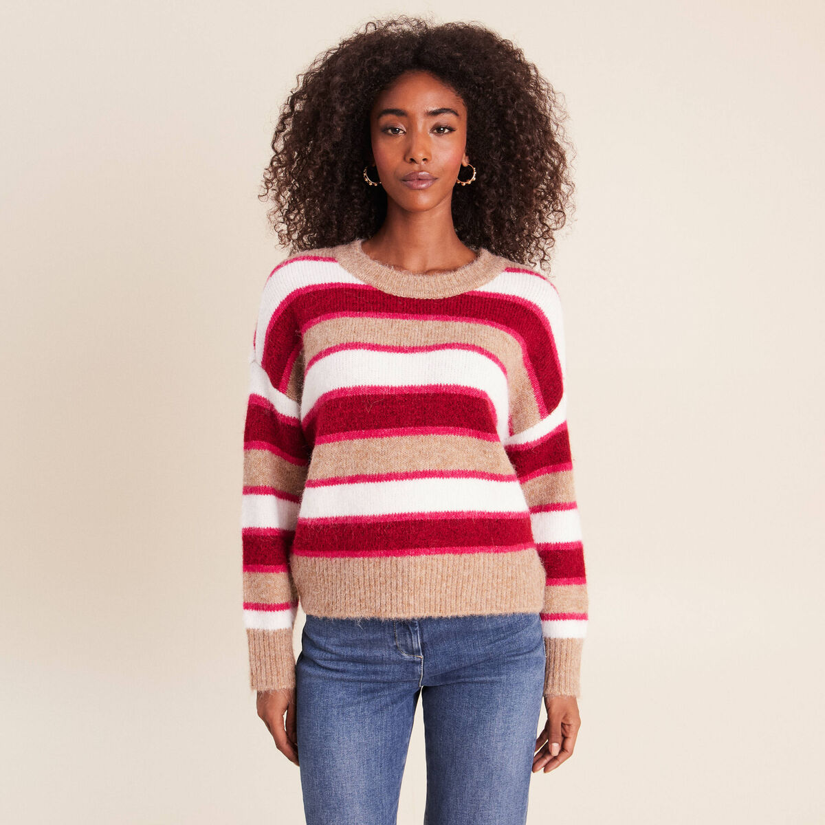 Pull col rond rose femme