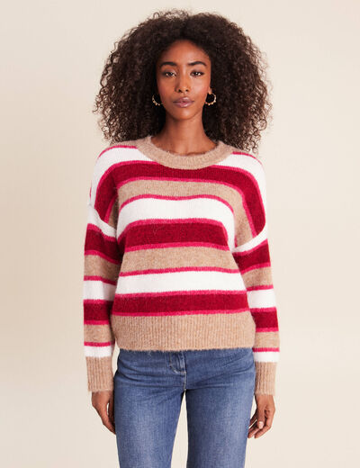 Pull col rond rose femme