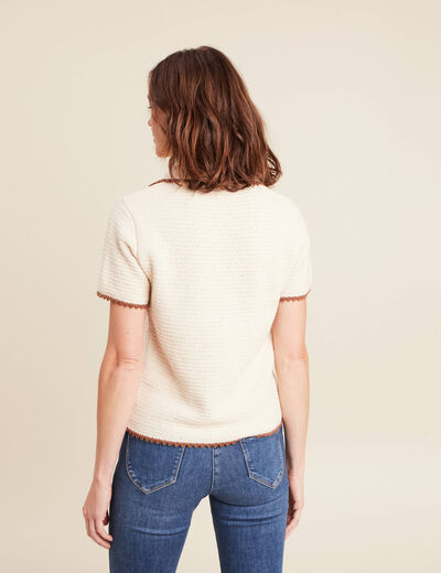 Pull col chemise manches courtes ecru femme