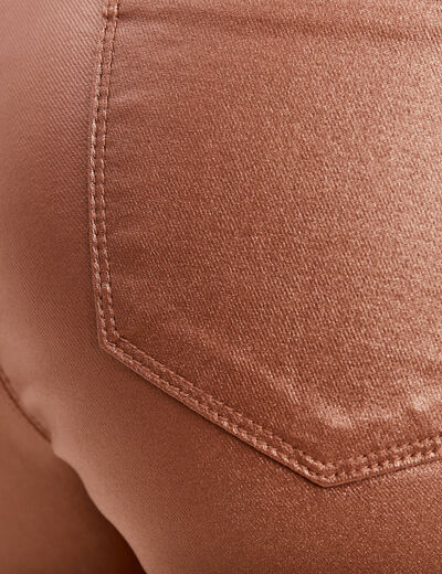 Pantalon ajusté enduit à pont camel femme