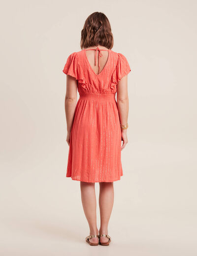 Robe droite fluide smockée orange clair femme