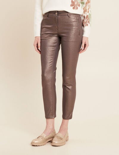 Pantalon ajusté enduit 7/8ème sable femme