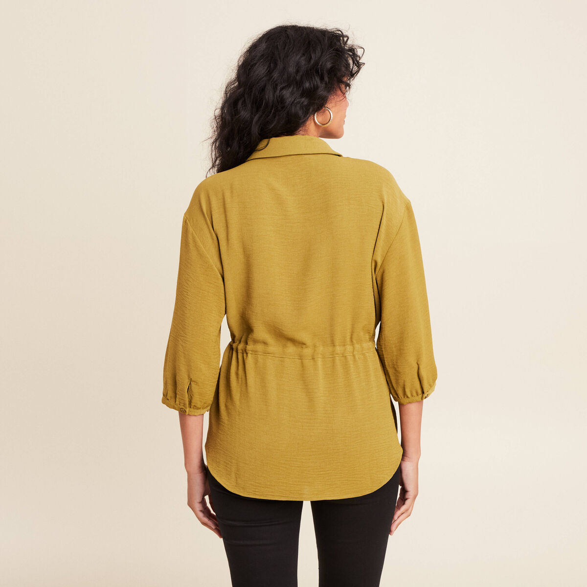chemise droite longue manches longues vert kaki femme