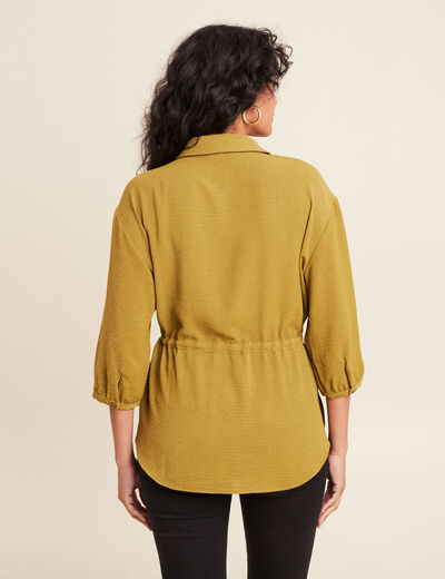chemise droite longue manches longues vert kaki femme