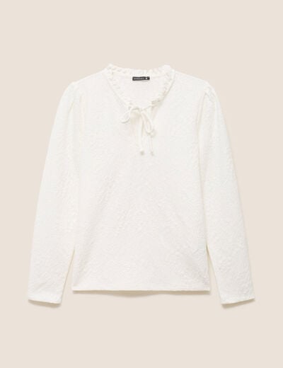 Blouse col rond nou&eacute; manches longues ecru femme