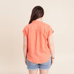 Chemise ample manches courtes aspect lin orange fluo femme