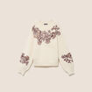 Pull col rond brod&eacute; &agrave; sequins ecru femme