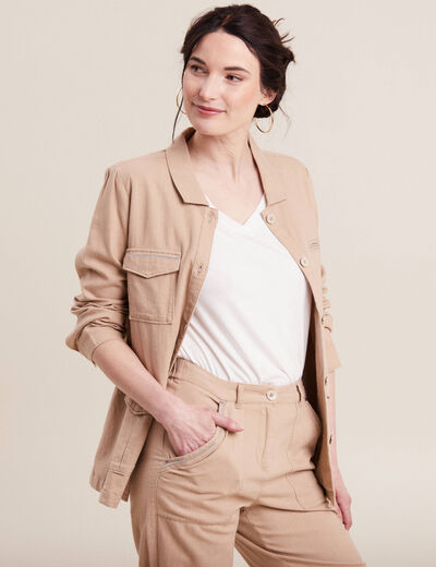Veste droite boutonnée sable femme