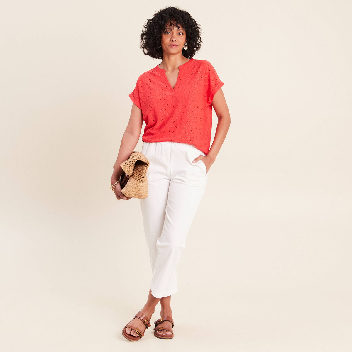 T-shirt droit manches courtes rouge femme