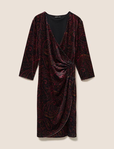 Robe ajust&eacute;e courte velours col v marron femme