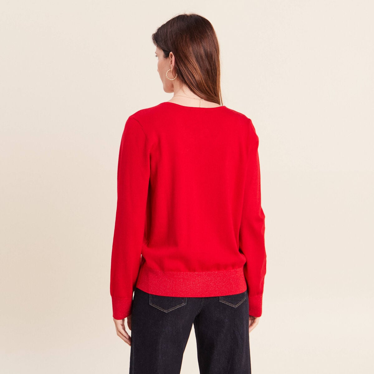Pull manches longues rouge femme