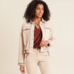 Veste en jean brodée denim beige femme