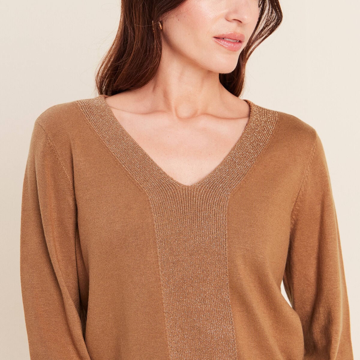 Pull manches longues beige femme