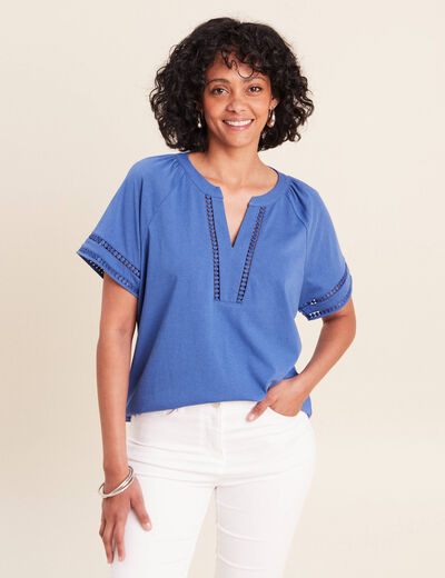 Blouse col v manches courtes bleu roi femme