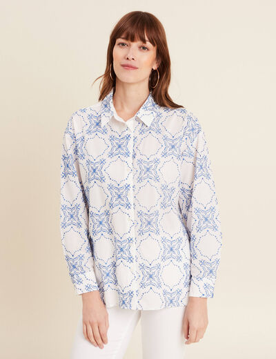 Chemise manches longues brodée bleu femme