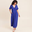 Robe longue &eacute;vas&eacute;e col v manches coudes bleu fonc&eacute; femme