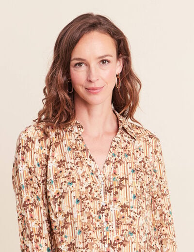Chemise ajust&eacute;e manches longues marron femme