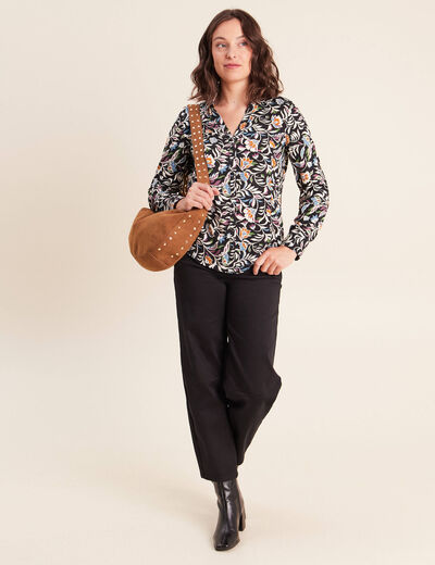 Chemise cintr&eacute;e manches longues fluide noir femme