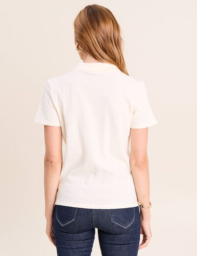 Polo jacquard manches courtes ecru femme