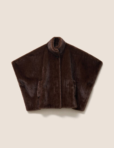 Poncho cape doubl&eacute; marron fonc&eacute; femme