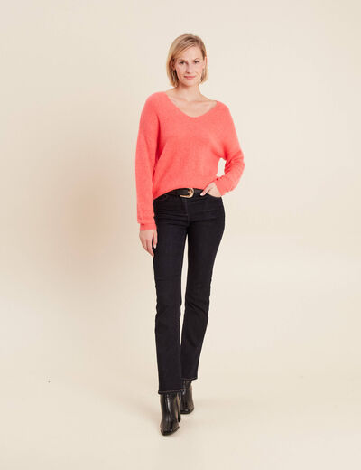 Pull manches longues rose vif femme