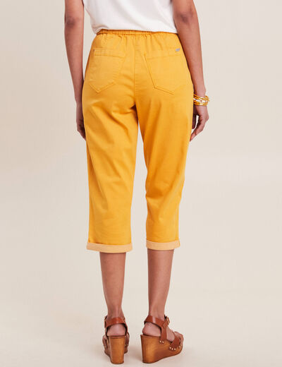 Pantacourt large taille haute jaune moutarde femme