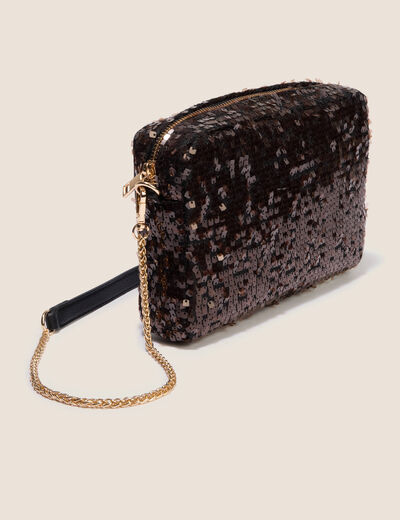 Sac en bandouli&egrave;re &agrave; sequins marron cognac femme
