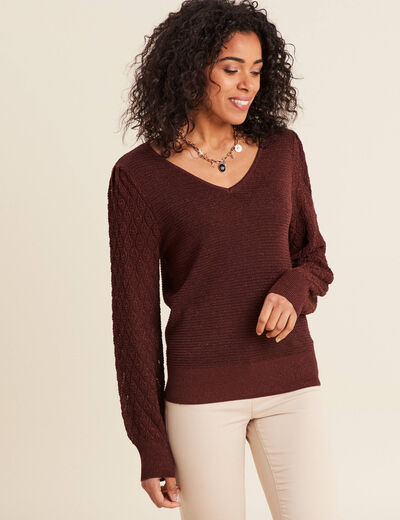 Pull manches longues bordeaux femme