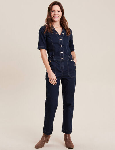 Combinaison pantalon en jean denim brut femme
