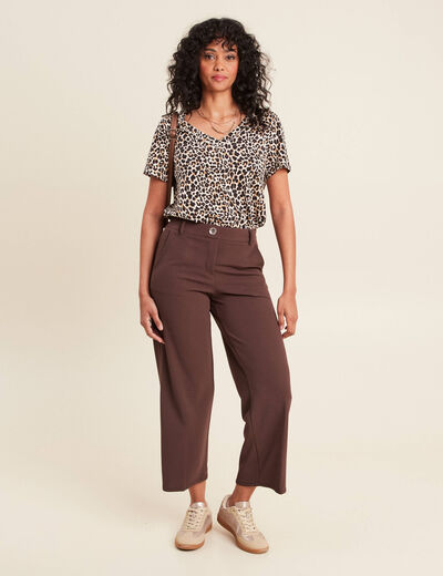 Pantalon large pinces marron femme