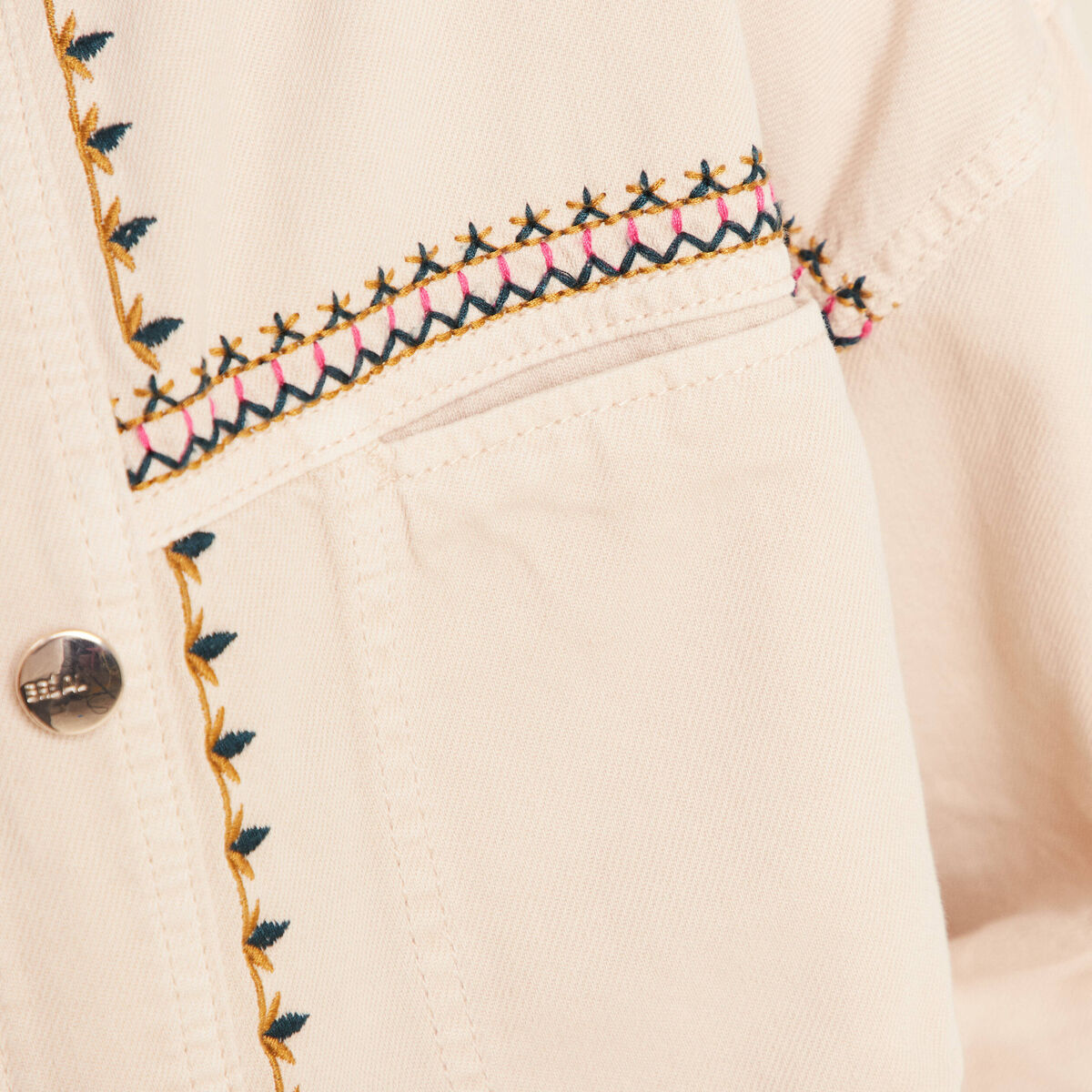 Veste en jean brodée denim beige femme