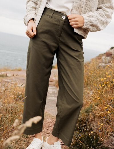 Pantalon large 7/8ème vert olive femme