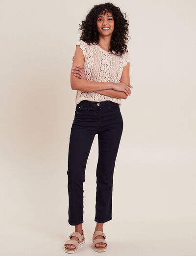 Jean droit taille haute 7/8ème denim brut femme