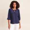 Blouse manches 3/4 bleu marine femme