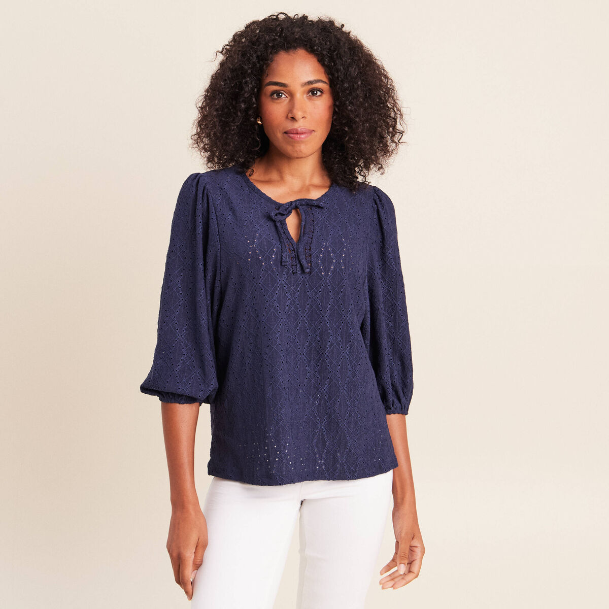 Blouse manches 3/4 bleu marine femme