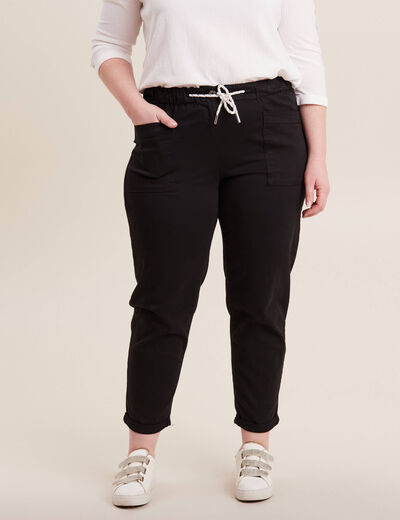 Pantalon coupe droite à coulisse vert foncé femme
