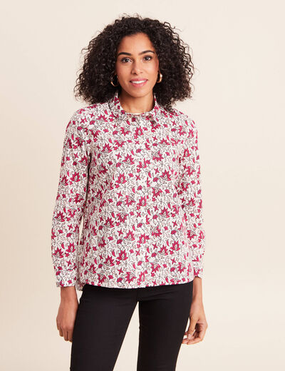 Chemise droite manches longues fluide rose femme