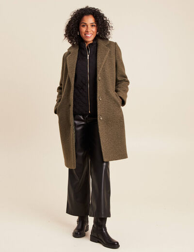 Manteau 3 en 1 col montant doubl&eacute; vert kaki femme