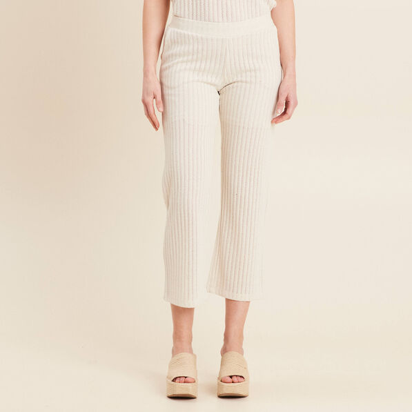 Pantalon maille large ecru femme