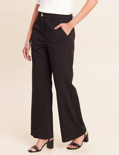 Pantalon large taille haute noir femme