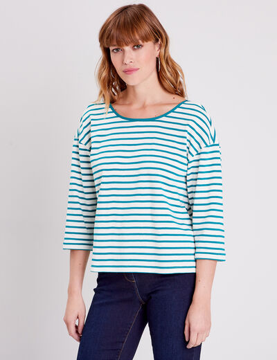 T-shirt manches 3/4 vert canard femme