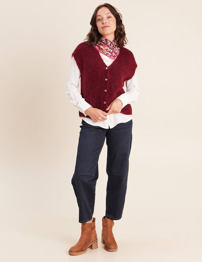 Gilet droit mi-long col v bordeaux femme
