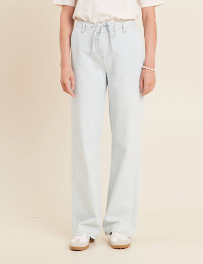 Jean large taille haute denim bleach femme