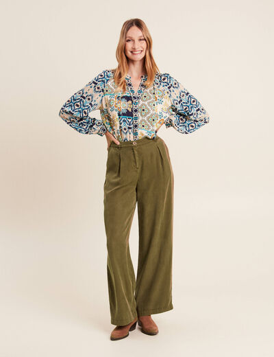 Pantalon flou large vert olive femme