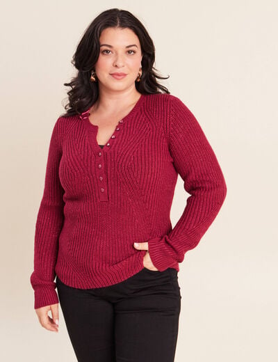 Pull manches longues rouge fonc&eacute; femme