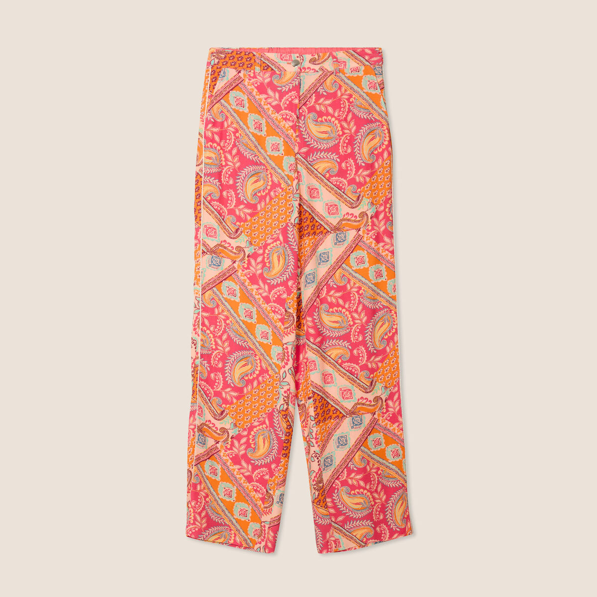 Pantalon large taille haute orange femme